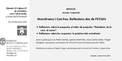 Jornades: 'Hostafrancs i Can Feu (Sabadell), reflexions des de l'ETSAV'